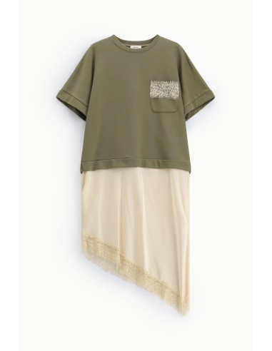 Dixie midi-jurk met korte mouwen en asymmetrische zoom