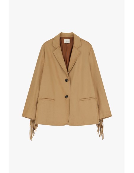 Suède-look blazer met franjes en knopen Dixie