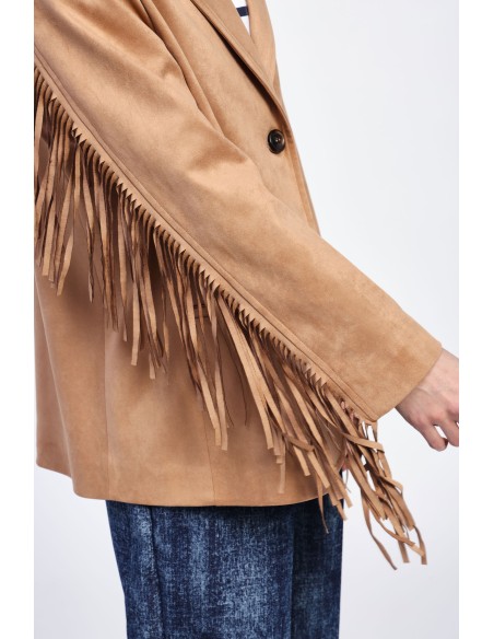 Suède-look blazer met franjes en knopen Dixie