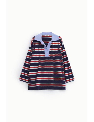 Dixie Striped T-Shirt With Wide Neck and Long Sleeves (T-shirt rayé à col large et manches longues)