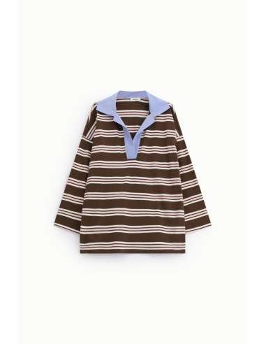 Dixie Striped T-Shirt With Wide Neck and Long Sleeves (T-shirt rayé à col large et manches longues)