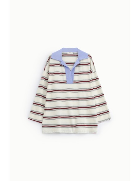 Dixie Striped T-Shirt With Wide Neck and Long Sleeves (T-shirt rayé à col large et manches longues)