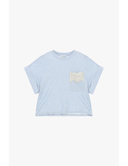 T-shirt à manches courtes avec poche et dentelle Dixie