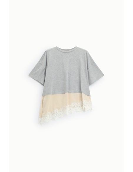 T-Shirt à ourlet asymétrique et dentelle Dixie