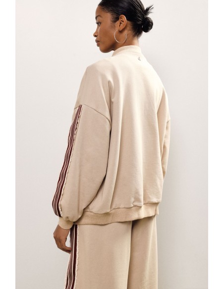 Sweatshirt met rits, gevlochten details en borduursel op de mouwen Dixie