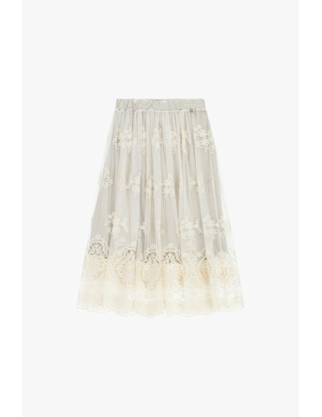 Jupe midi plissée avec broderie florale Dixie