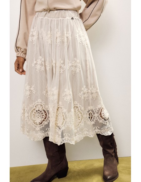 Jupe midi plissée avec broderie florale Dixie