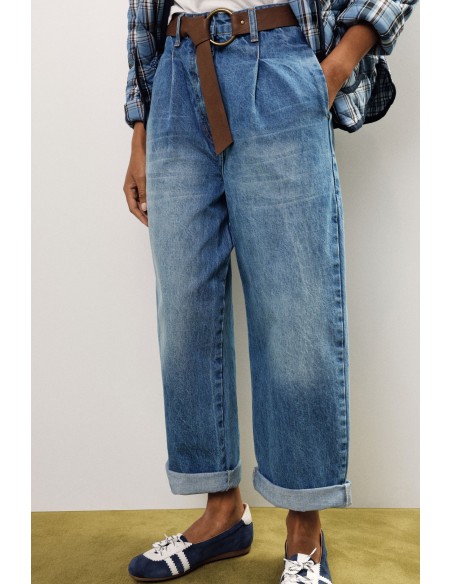 Baggy jeans met hoge taille en riem van Dixie-stof