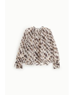 Ruime blouse met stippenprint, lange mouwen met striklinten Please 2