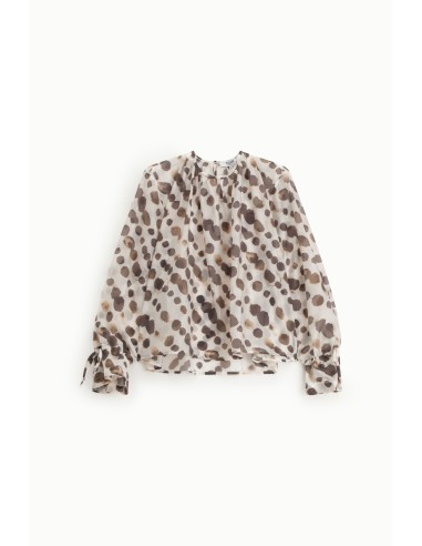 Ruime blouse met stippenprint, lange mouwen met striklinten Please