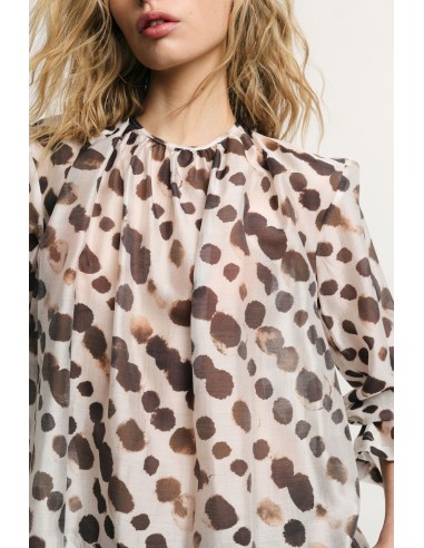 Ruime blouse met stippenprint, lange mouwen met striklinten Please