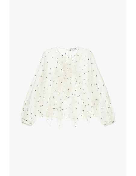 Blouse à pois avec volant et manches longues Please