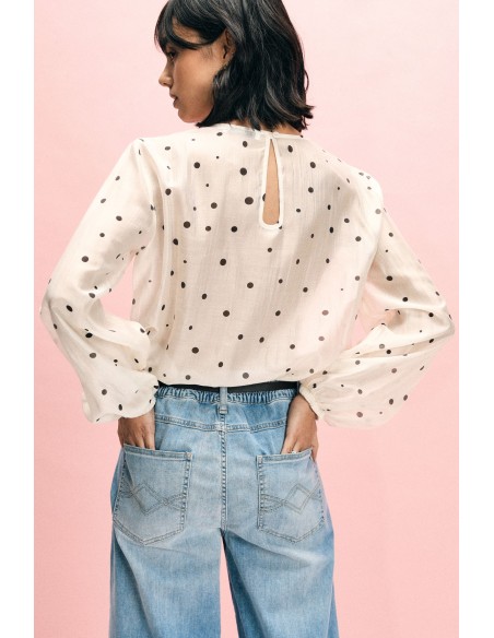 Blouse à pois avec volant et manches longues Please