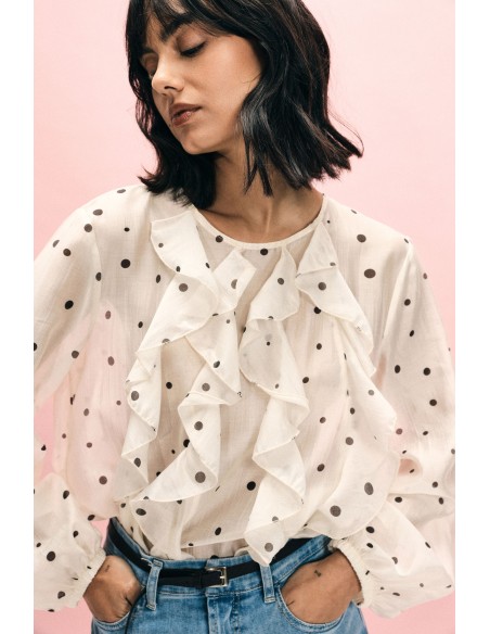 Stippenblouse met volant en lange mouwen, alstublieft