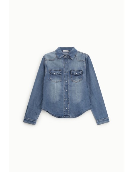 Chemise en denim avec poches frontales et poignets boutonnés Please