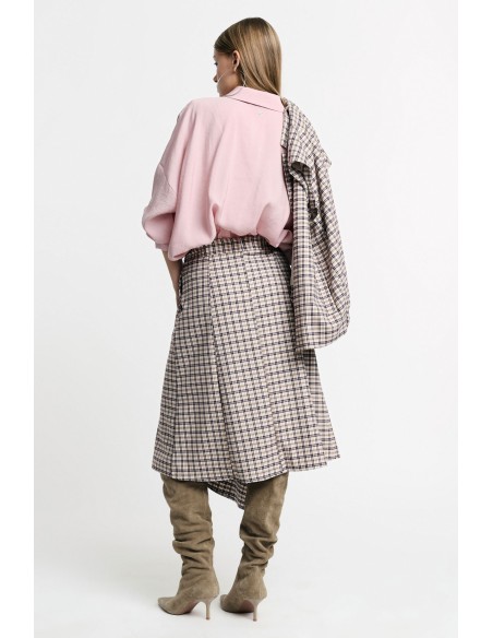 Jupe midi à taille haute et à carreaux asymétriques Please