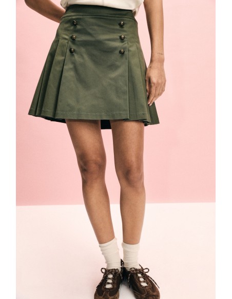 Jupe courte avec plis et boutons décoratifs Please