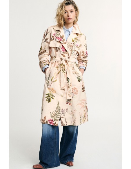 Trench-coat à imprimé floral avec ceinture et boutons Please