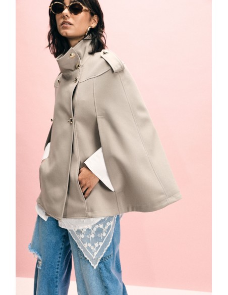 Manteau cape à double boutonnage avec épaulettes Please