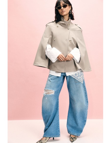 Manteau cape à double boutonnage avec épaulettes Please