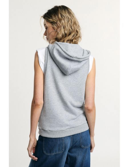 Please Sleeveless Zip Front Hoodie