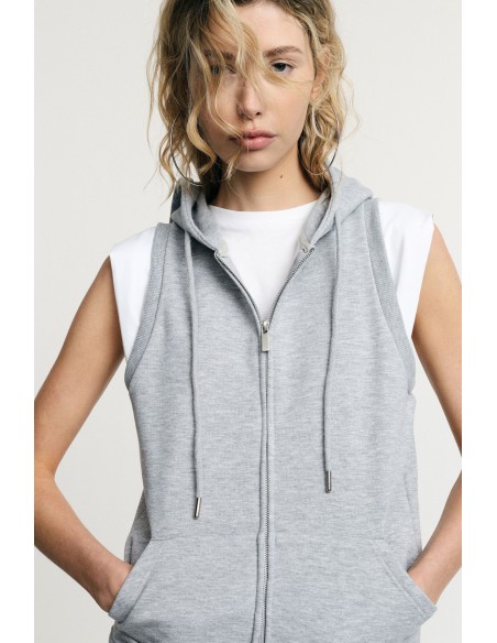 Please Sleeveless Zip Front Hoodie