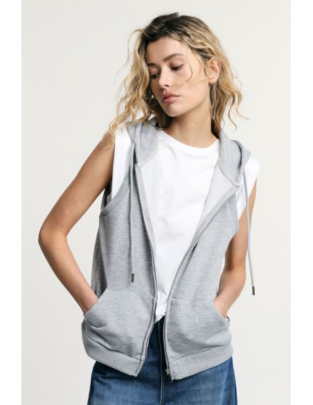 Please Sleeveless Zip Front Hoodie
