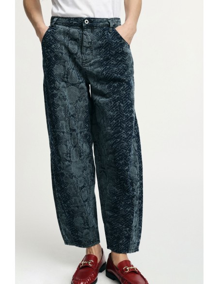 Balloon Jeans Taille haute à motifs de serpents Please