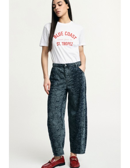 Balloon Jeans Taille haute à motifs de serpents Please
