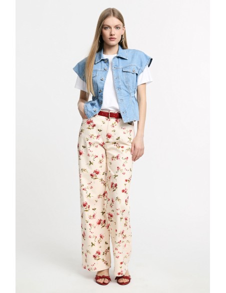 Pantalon palazzo à imprimé floral taille haute, s’il vous plaît