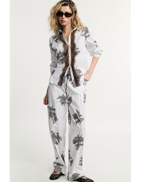 Pantalon palazzo fantaisie à rayures avec cordon de serrage, s’il vous plaît
