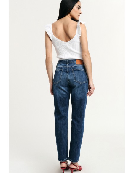 Jeans met rechte pijpen, hoge taille en gewassen effect Please