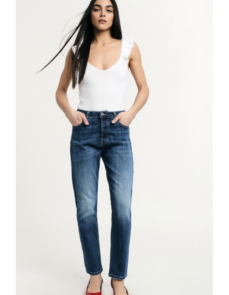 Jeans à jambe droite Taille haute Effet délavé Please