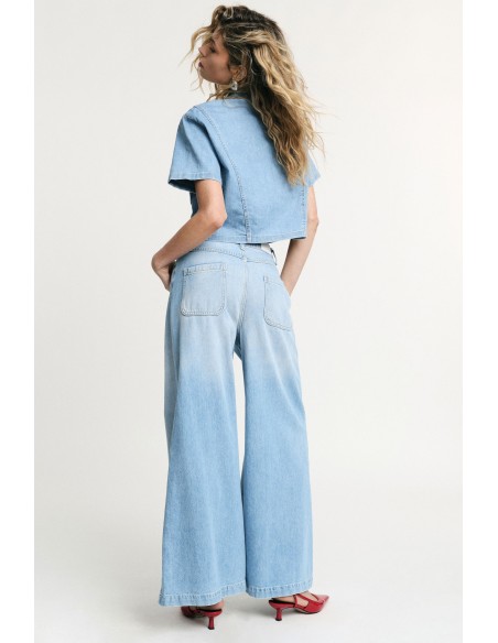 Jeans met wijde pijpen, hoge taille en zakken Please