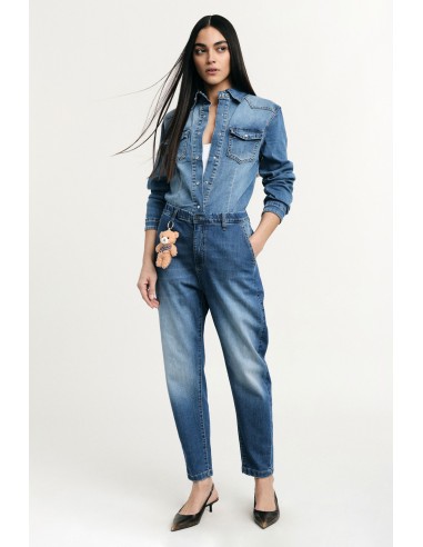 Balloon fit-jeans met hoge taille en teddybeersleutelhanger Please