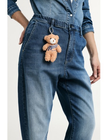 Balloon fit-jeans met hoge taille en teddybeersleutelhanger Please
