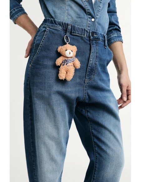 Jean balloon taille haute avec porte-clés ours, s’il vous plaît