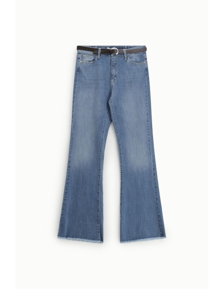 Flarejeans met gerafelde zoom en riem Please