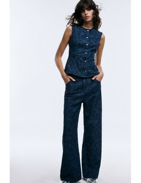 Jean large à imprimé floral taille haute Please