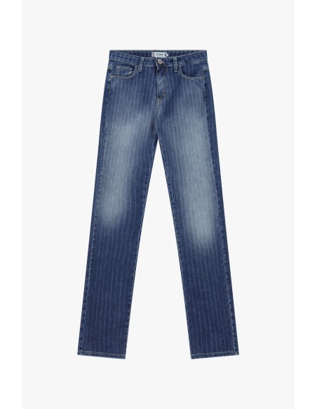 Jean droit à rayures avec taille mi-haute Please