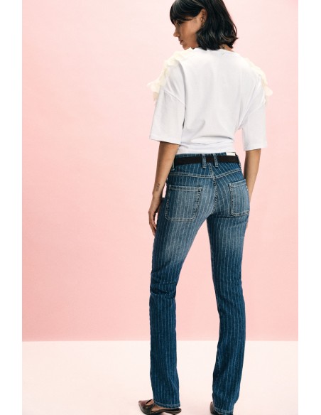 Jean droit à rayures avec taille mi-haute Please