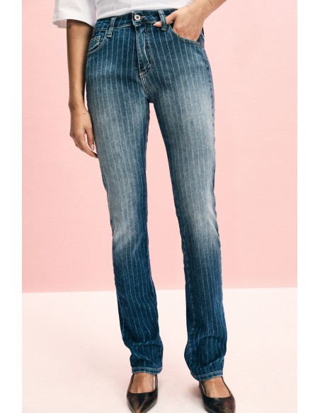 Jean droit à rayures avec taille mi-haute Please