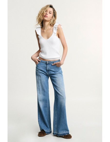 Jean wide leg à ourlet effiloché Please