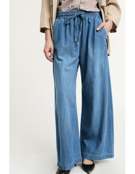 Jeans met wijde pijpen en een hoge elastische taille Alstublieft