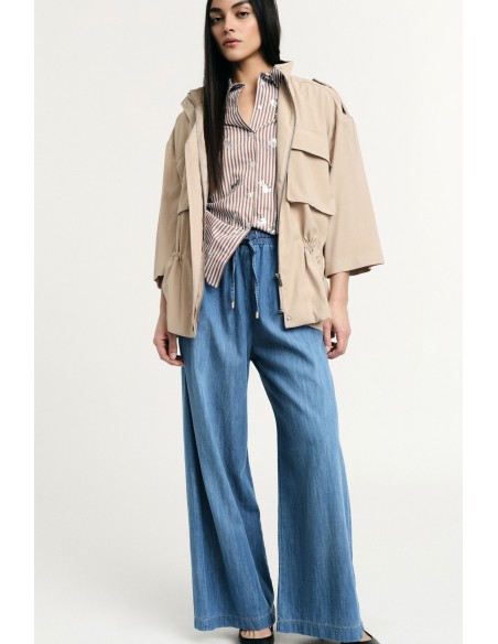 Jeans met wijde pijpen en een hoge elastische taille Alstublieft
