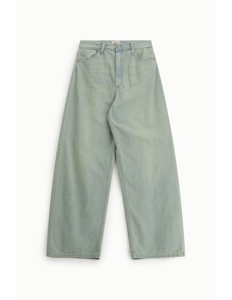 High-waisted wide-leg jeans met washed-effect Please