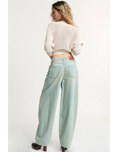 High-waisted wide-leg jeans met washed-effect Please
