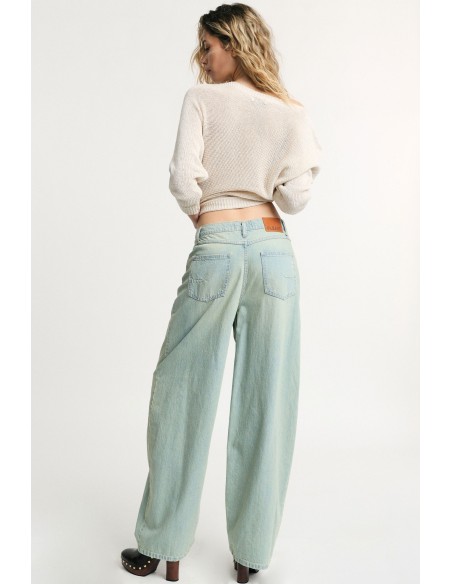Jean à jambes larges taille haute effet délavé, s’il vous plaît