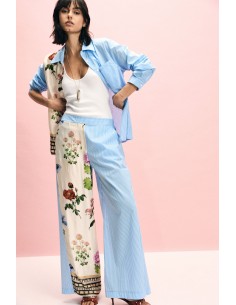 Pantalon palazzo à imprimé floral et rayures, s’il vous plaît