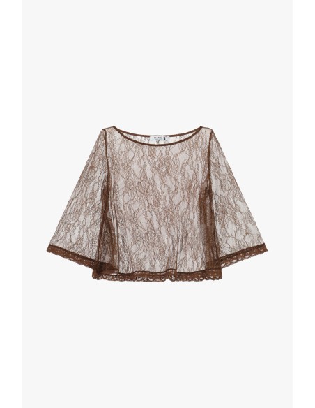 Top avec dentelle et manches 3/4 transparentes Please